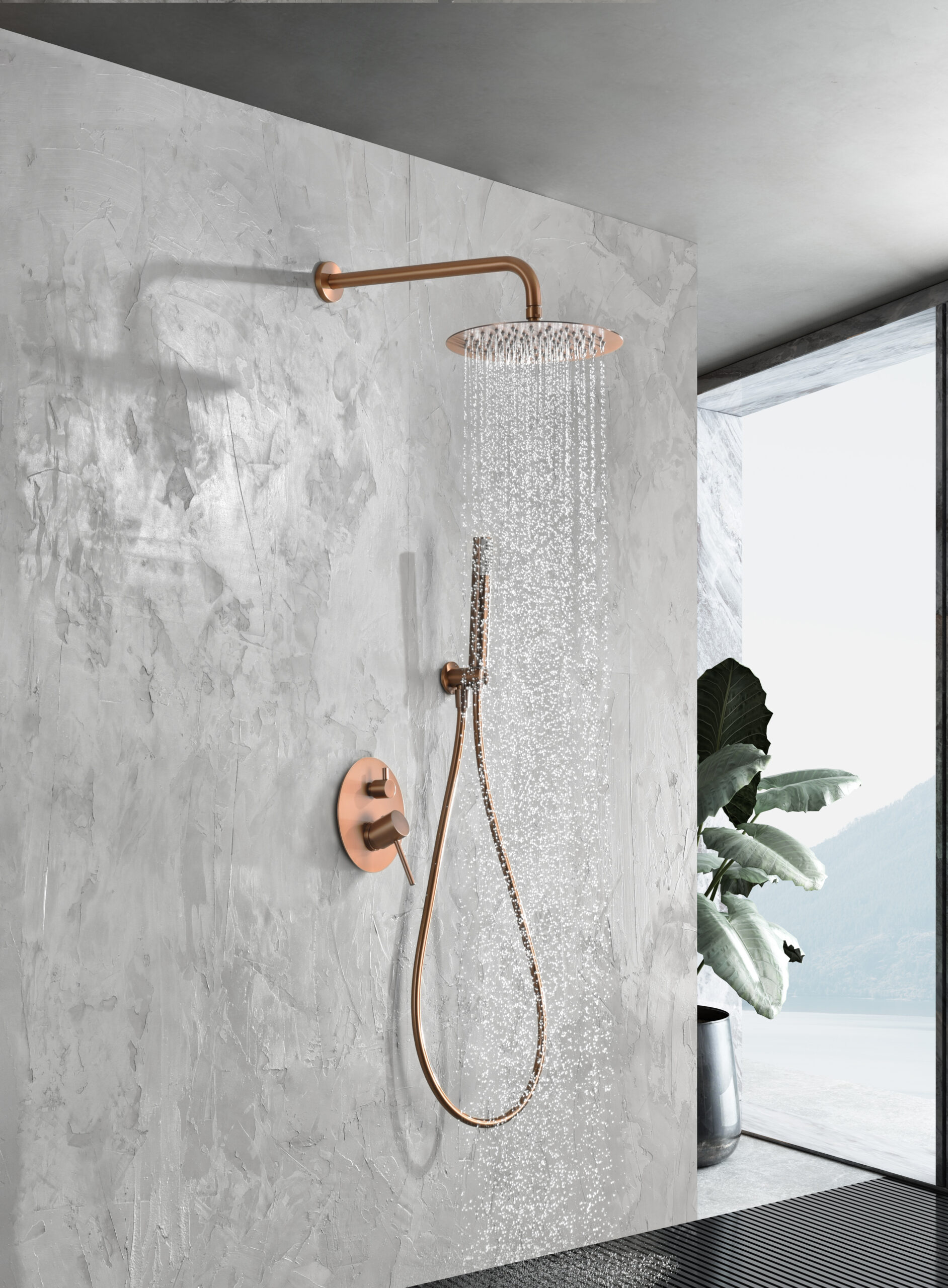 Conjunto de Ducha Empotrada Monomando Monza Oro Rosa Cepillado 5 | Amatile Conjunto de Ducha Empotrada Monomando Monza Oro Rosa Cepillado - Imagen 5