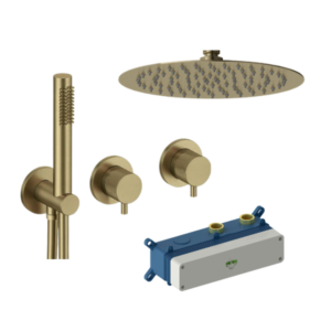 Loop K Silicona Kit Monomando Mural Horizontal Ducha, Rociador y Teleducha - Oro cepillado