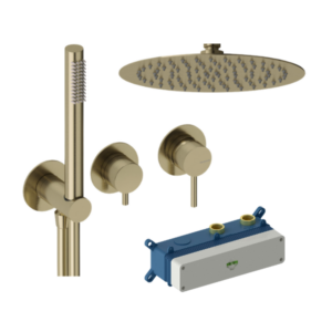 Loop Silicona Kit Monomando Mural Horizontal Ducha, Rociador y Teleducha - Oro cepillado